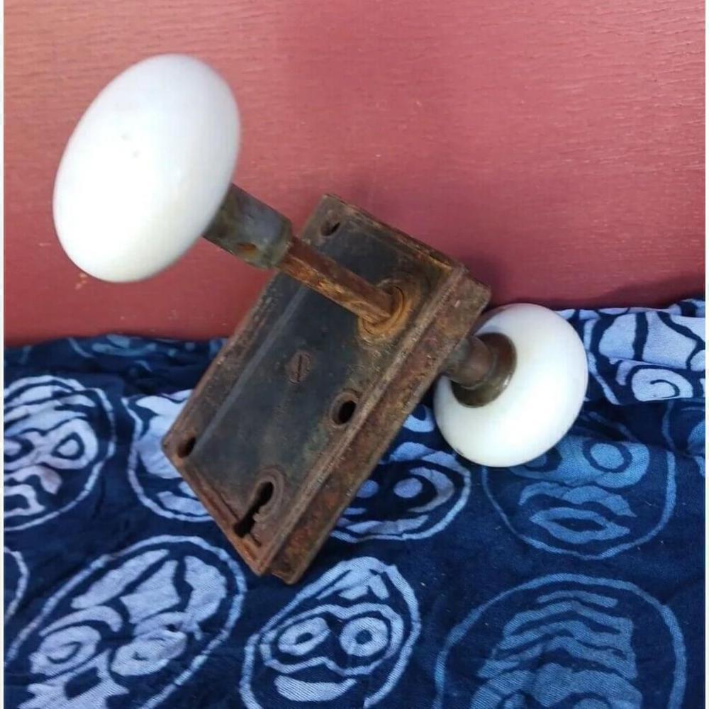 Vintage Porcelain Door Knob Lock Set Antique Architectural
